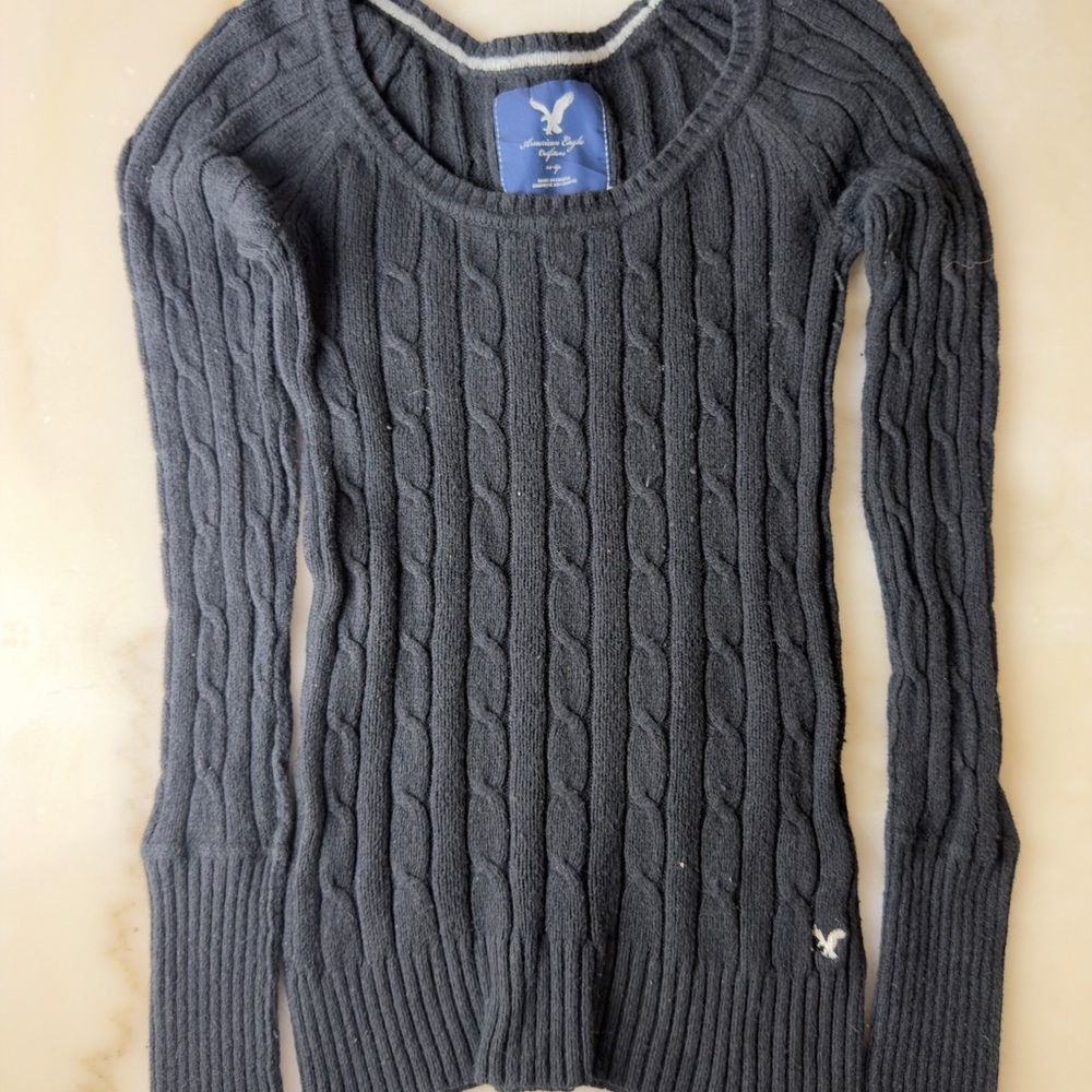 American Eagle Outfitters Charcoal Cable Scoop Neck Sweater